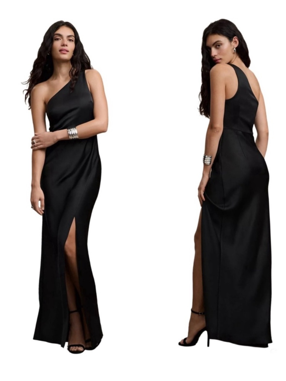 BHLDN Dylan One Shoulder Satin Gown Size 10 Black NWT Bridal Special Occasion
